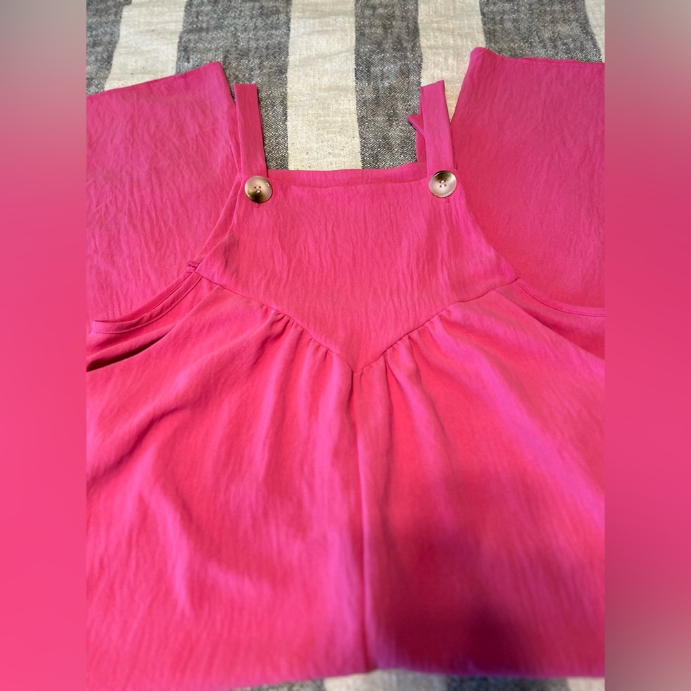 Lovely Melody Pink Wide Leg Overalls Romper SZ L Sleeveless Gauzy Feel - Picture 3 of 12